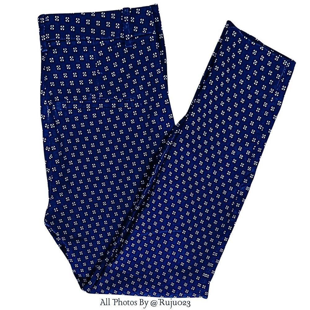 H&M Ankle Cropped Dress Stretchy Pants Navy Blue White Dot Pattern Pixie Size 8